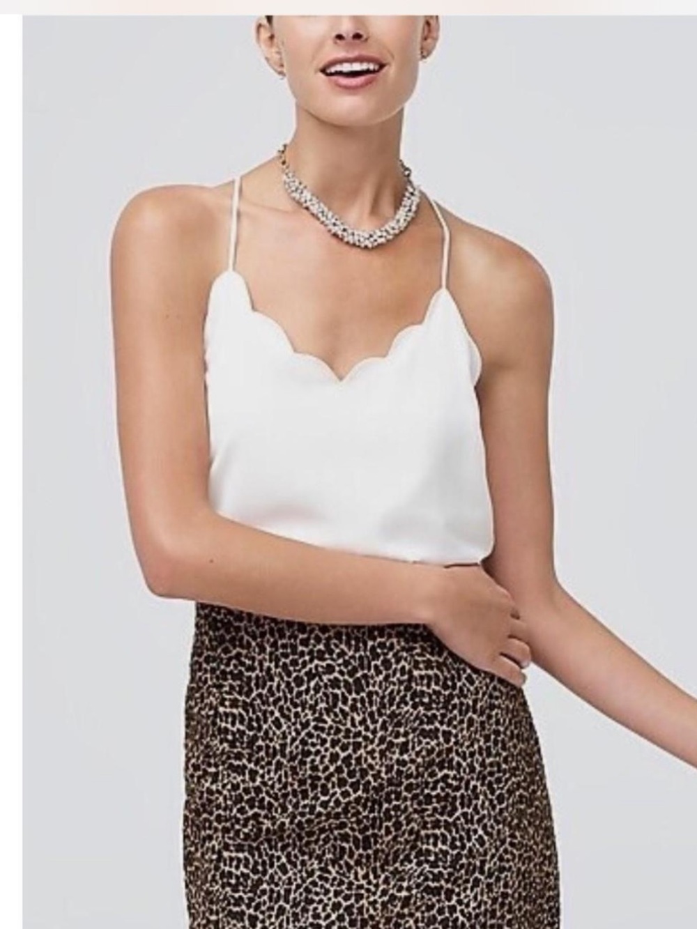 J. Crew Scallop Edge White Camisole Lines Tank Top
